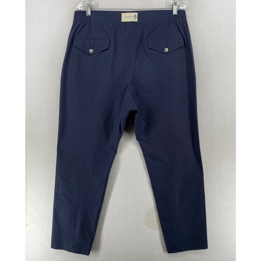 GUCCI Pants Mens 48 Tapered Trouser Pleated Cotton Blue Italy